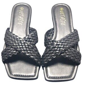 NEW W/O TAGS VETASTE WOMEN'S OPEN SQUARE TOE FLAT SLIDES BRAIDED SANDALS SIZE 6